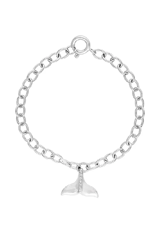 Ladies Bracelets for Summer Glow-Seaside Sterling Silver Diamond Whale's Tail Bracelet, 0.07 TCW