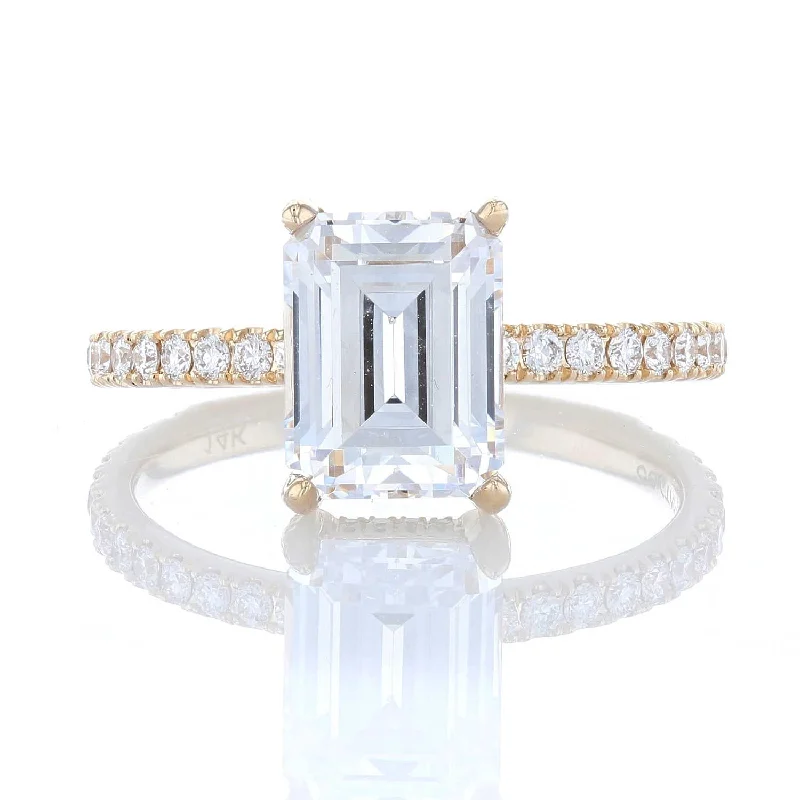 Slim gleam engagement rings -Hidden Halo Emerald Cut Diamond Engagement Ring