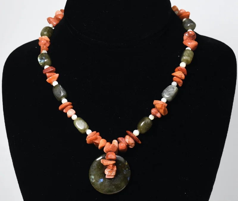 Ladies Necklaces for Engineer Spark-Labradorite, Red Coral, White Onyx Necklace