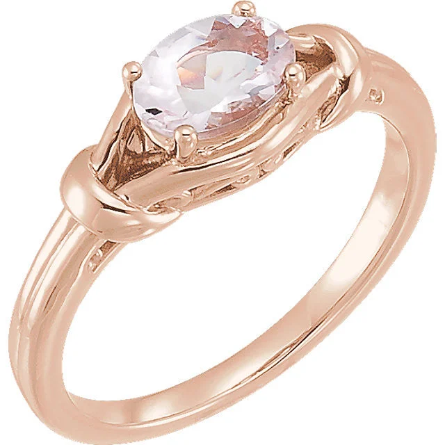 Ladies confident shine rings -14k Gold Oval Morganite Knot Ring - White Rose or Yellow Gold