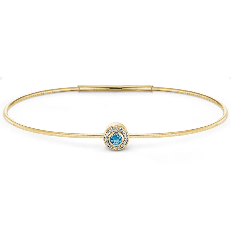 Ladies Bracelets with Sunny Citrine-Gold Finish Finish Sterling Silver Round Simulated Blue Topaz Birth Gem Bracelet with Simulated Diamonds