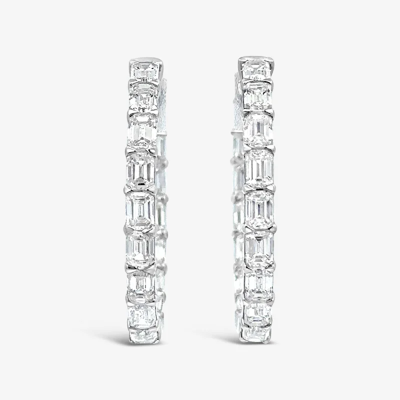 Ladies rhinestone dazzle earrings -Emerald Cut 3.40CT Eternity 1" Hoop Earrings