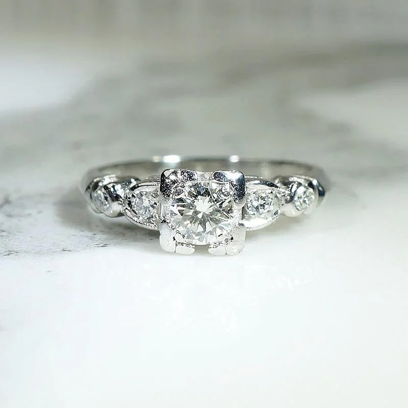 Solid bold engagement rings -Classic 1940s Diamond & Platinum Engagement Ring